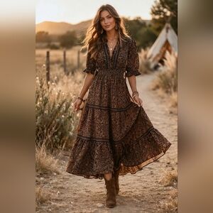 Max Studio/ Tiered Maxi Dress/ Brown Florals/ Size US M